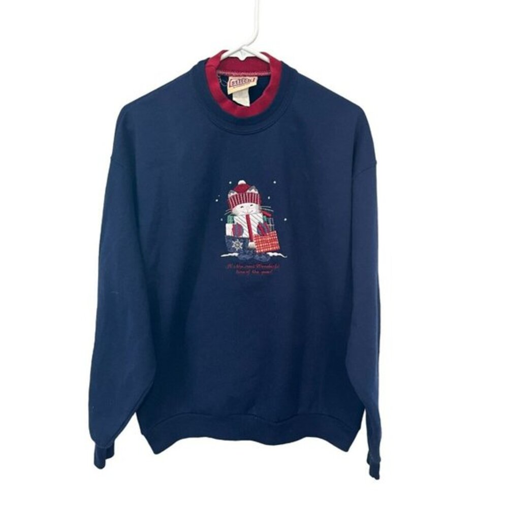 VTG Top Stitch‎ by Morning Sun Christmas Cat Crewneck Sweatshirt Size Large
